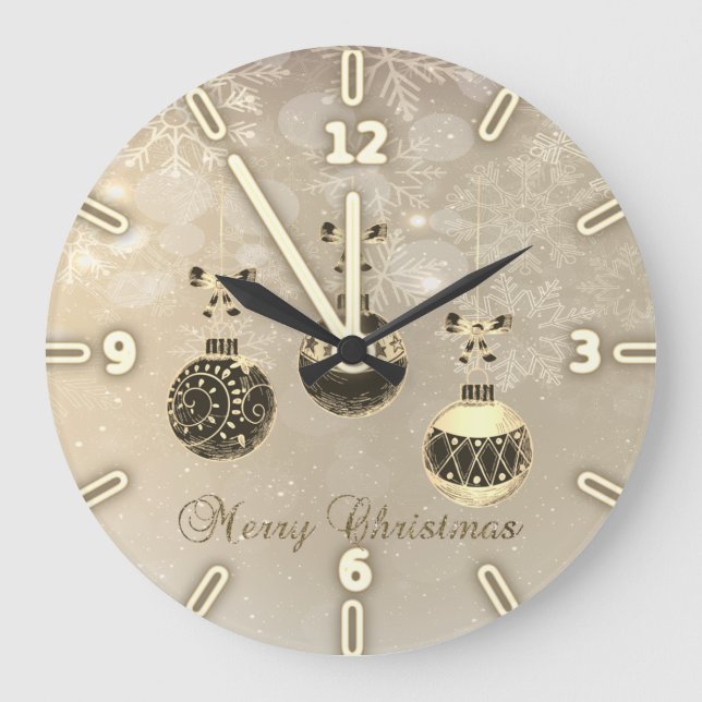 Frohe Weihnachten, Weihnachtsbälle, Schneeflocken Große Wanduhr (Vorderseite)