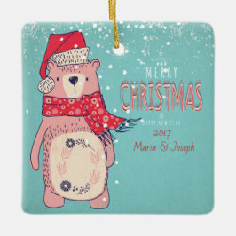 Frohe Weihnachten- Weihnachtsbär und bearbeitbarer Keramikornament