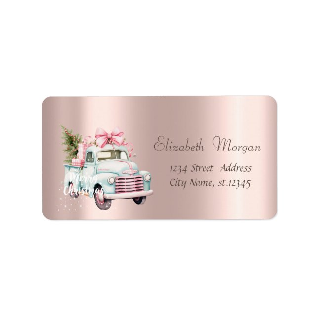 Frohe Weihnachten, Weihnachtsbaum, Blue Car Rose G Adressaufkleber (Vorne)