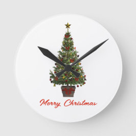 Frohe Weihnachten. Weihnachtsbaum Runde Wanduhr