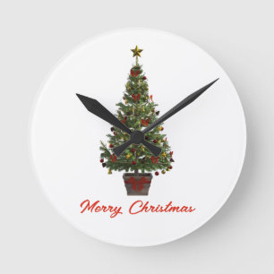 Frohe Weihnachten. Weihnachtsbaum Runde Wanduhr