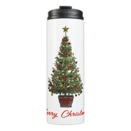 Frohe Weihnachten. Weihnachtsbaum Thermosbecher
