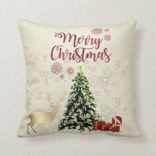 Frohe Weihnachten, Weihnachtsbäume, Geschenke, Ren Kissen