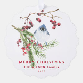 Frohe Weihnachten - Weihnachtsgrün w Bird Ornament Karte