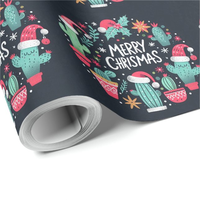 Frohe Weihnachten-Weihnachtskaktus-Pflanze Geschenkpapier (Rolleneckpunkt)