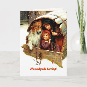 Frohe Weihnachten. Weihnachtskarte auf Polnisch Feiertagskarte