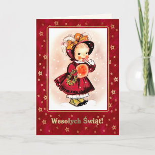 Frohe Weihnachten. Weihnachtskarte auf Polnisch Feiertagskarte
