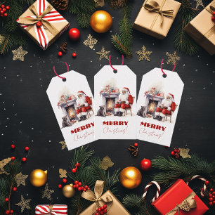 Frohe Weihnachten Weihnachtsmann am Kamin Geschenkanhänger