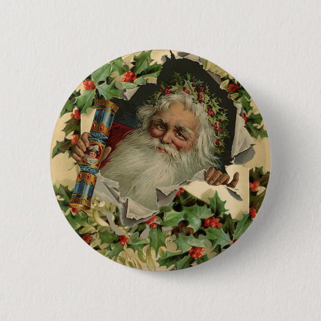 Frohe Weihnachten Weihnachtsmann Antike Klassik Button (Vorderseite)