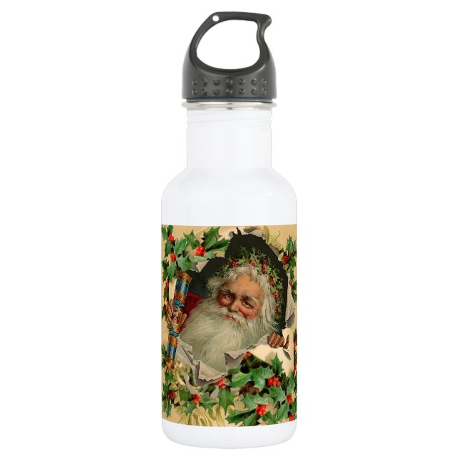 Frohe Weihnachten Weihnachtsmann Antike Klassik Edelstahlflasche (Vorderseite)