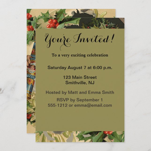 Frohe Weihnachten Weihnachtsmann Antike Klassik Einladung (Vorne/Hinten)