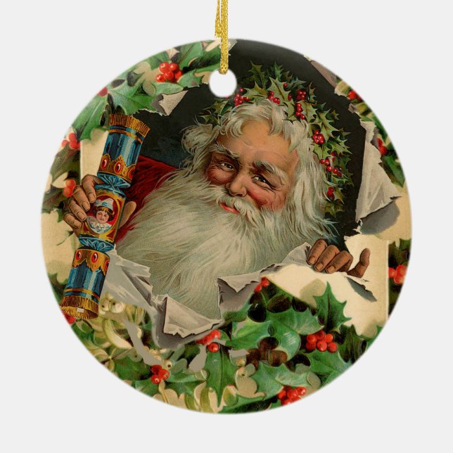 Frohe Weihnachten Weihnachtsmann Antike Klassik Keramik Ornament (Hinten)