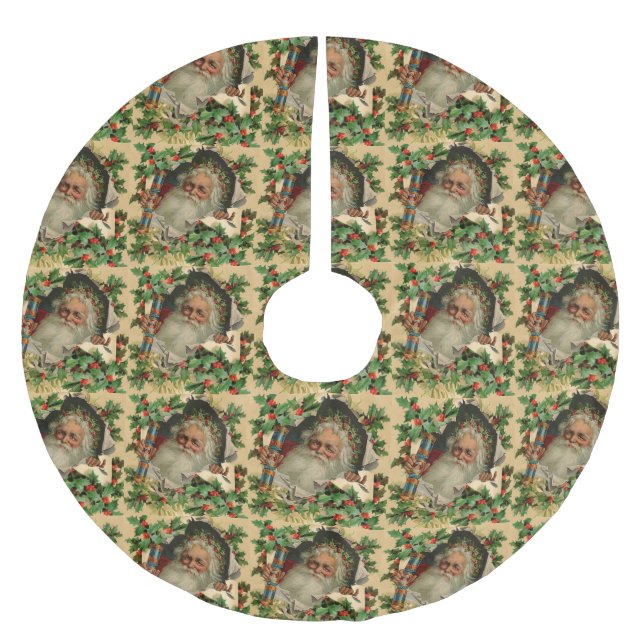 Frohe Weihnachten Weihnachtsmann Antike Klassik Polyester Weihnachtsbaumdecke (Vorderseite)