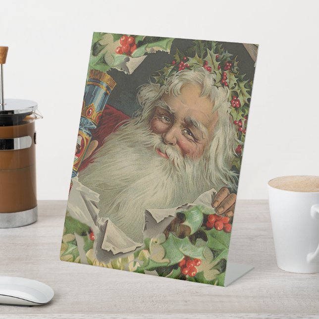 Frohe Weihnachten Weihnachtsmann Antike Klassik Sockelschild (In SItu)