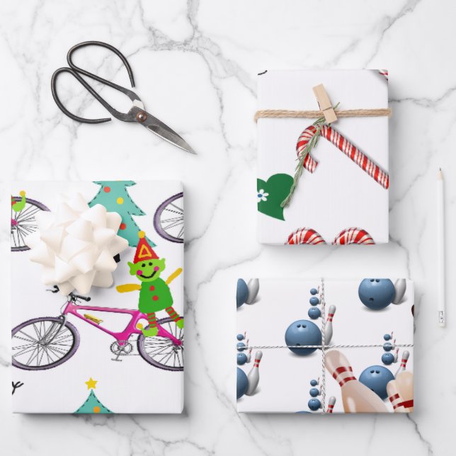 Frohe Weihnachten Weihnachtsmann Bowling Weihnacht Geschenkpapier Set (Vorderseite)