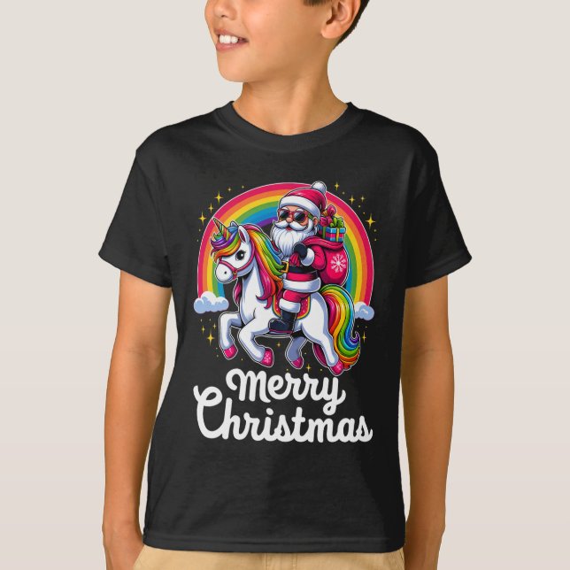 Frohe Weihnachten Weihnachtsmann Einhorn Girls Kin T-Shirt (Vorderseite)