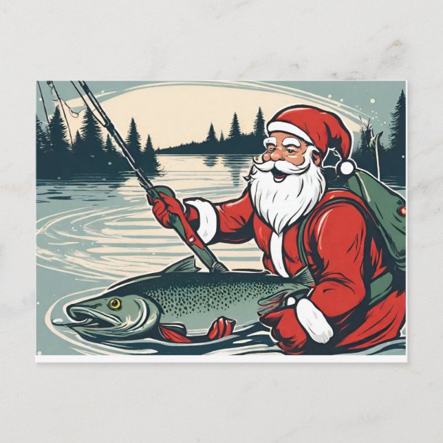Frohe Weihnachten Weihnachtsmann Fischfang Fischen (Vorderseite)