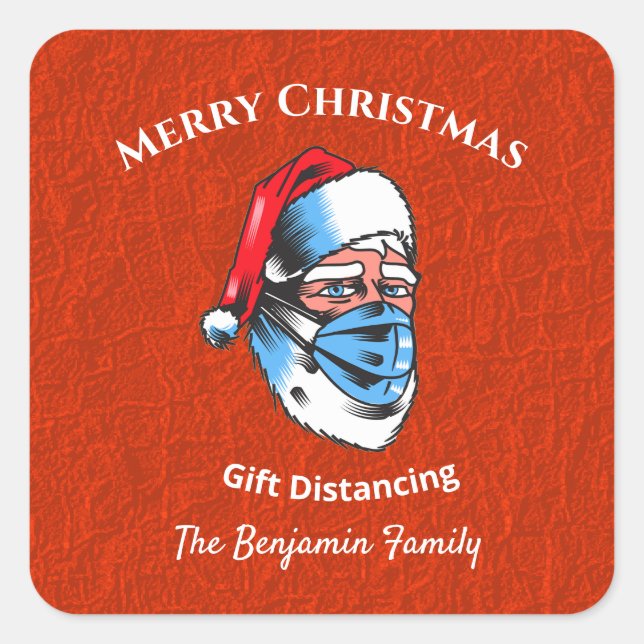 Frohe Weihnachten Weihnachtsmann-Gesicht Maske Quadratischer Aufkleber (Vorderseite)