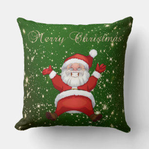 Frohe Weihnachten, Weihnachtsmann, Glitzern, Grün Kissen