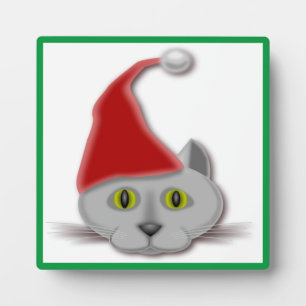 "FROHE WEIHNACHTEN" WEIHNACHTSMANN KATZE FOTOPLATTE