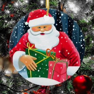 Frohe Weihnachten - Weihnachtsmann Keramik Ornament