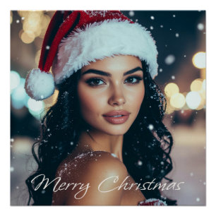 Frohe Weihnachten - Weihnachtsmann Mädchen - Poste Poster
