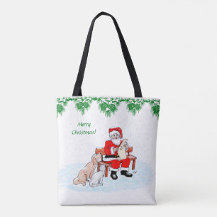 Frohe Weihnachten - Weihnachtsmann mit Katze und H