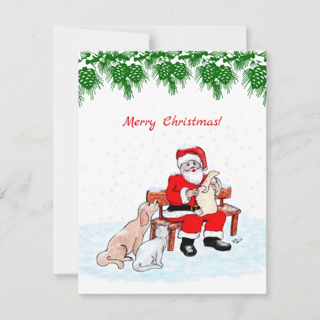 Frohe Weihnachten - Weihnachtsmann mit Katze und H (Vorderseite)