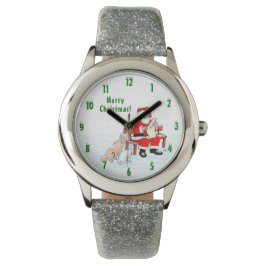 Frohe Weihnachten! Weihnachtsmann mit Katze und Hu Armbanduhr