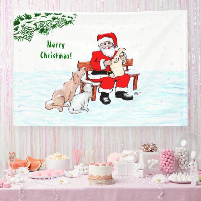 Frohe Weihnachten! Weihnachtsmann mit Katze und Hu Banner (Party)