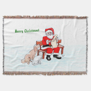 Frohe Weihnachten! Weihnachtsmann mit Katze und Hu Decke