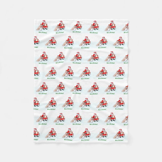 Frohe Weihnachten! Weihnachtsmann mit Katze und Hu Fleecedecke (Vorderseite)