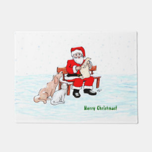 Frohe Weihnachten! Weihnachtsmann mit Katze und Hu Fußmatte