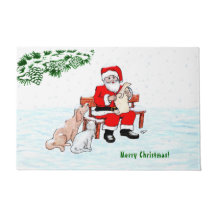 Frohe Weihnachten! Weihnachtsmann mit Katze und Hu