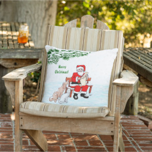 Frohe Weihnachten! Weihnachtsmann mit Katze und Hu Kissen