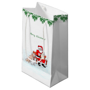 Frohe Weihnachten! Weihnachtsmann mit Katze und Hu Kleine Geschenktüte