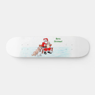 Frohe Weihnachten! Weihnachtsmann mit Katze und Hu Skateboard