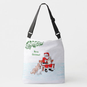 Frohe Weihnachten! Weihnachtsmann mit Katze und Hu Tragetaschen Mit Langen Trägern