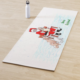 Frohe Weihnachten! Weihnachtsmann mit Katze und Hu Yogamatte