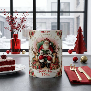 Frohe Weihnachten Weihnachtsmann Reading to Rentie Zweifarbige Tasse