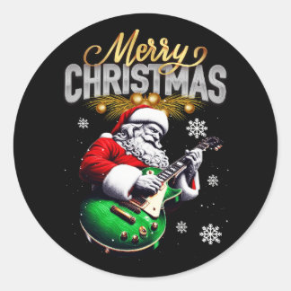 Frohe Weihnachten Weihnachtsmann Rocker Gitarrensp Runder Aufkleber