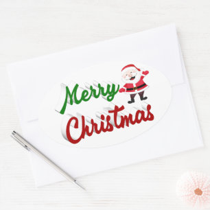 Frohe Weihnachten Weihnachtsmann rot grün Drehbuch Ovaler Aufkleber