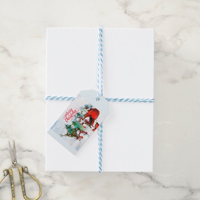 Frohe Weihnachten Weihnachtsmann Snowman Wasserfar Geschenkanhänger (Mit Garn)