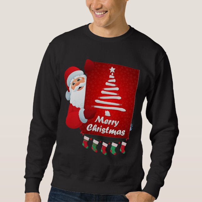 Frohe Weihnachten Weihnachtsmann Tree Stokings X-m Sweatshirt (Vorderseite)
