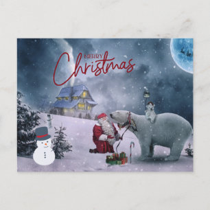 Frohe Weihnachten Weihnachtsmann und Polar Bär Postkarte