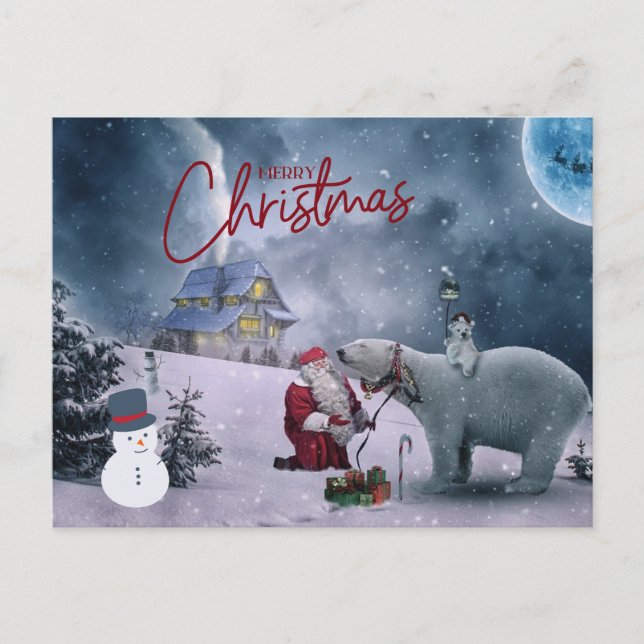 Frohe Weihnachten Weihnachtsmann und Polar Bär Postkarte (Vorderseite)