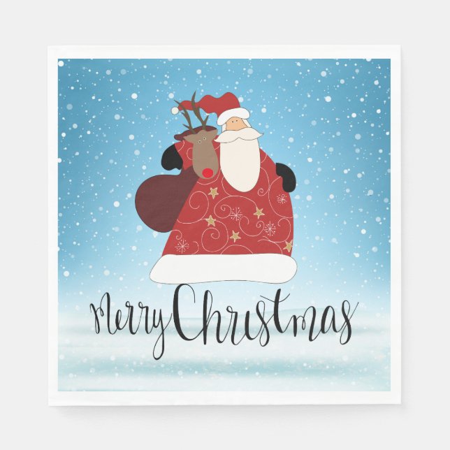 Frohe Weihnachten Weihnachtsmann und Rudolph Serviette (Vorderseite)