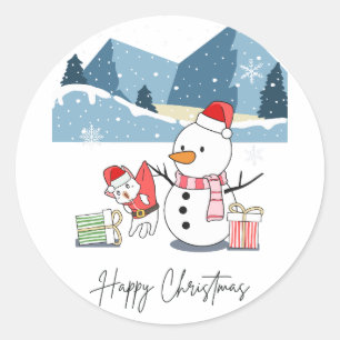 Frohe Weihnachten Weihnachtsmann und Schneemann Runder Aufkleber