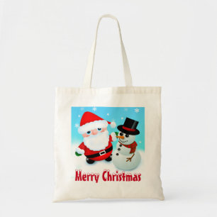 Frohe Weihnachten, Weihnachtsmann und Schneemann Tragetasche