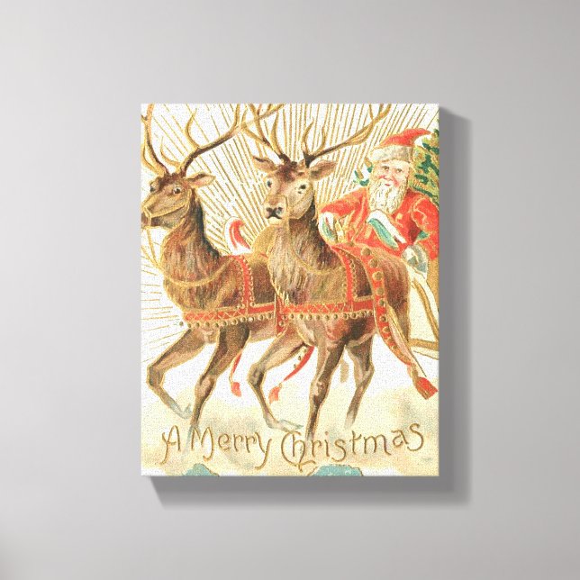 Frohe Weihnachten (Weihnachtsmann und sein Rentier Leinwanddruck (Vorderseite)